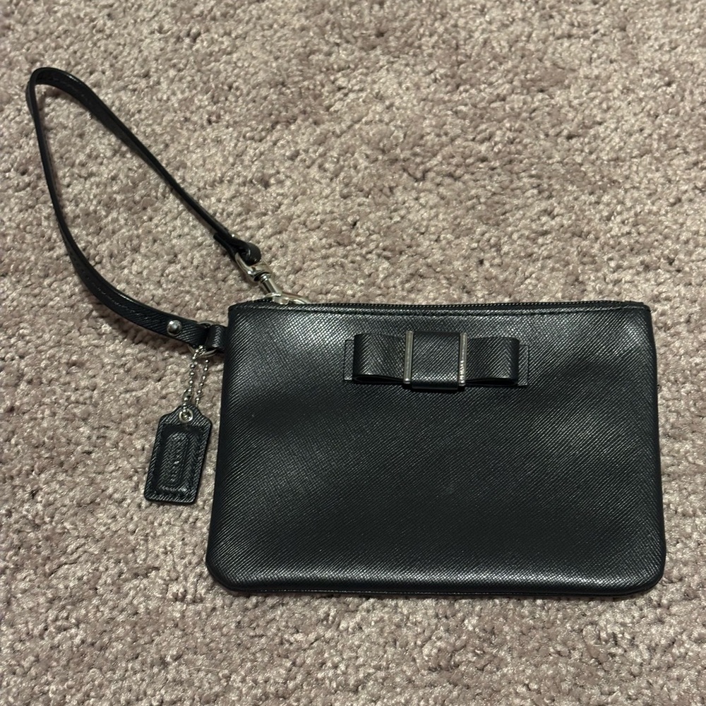 Coach Black Wristlet with Bow Accent